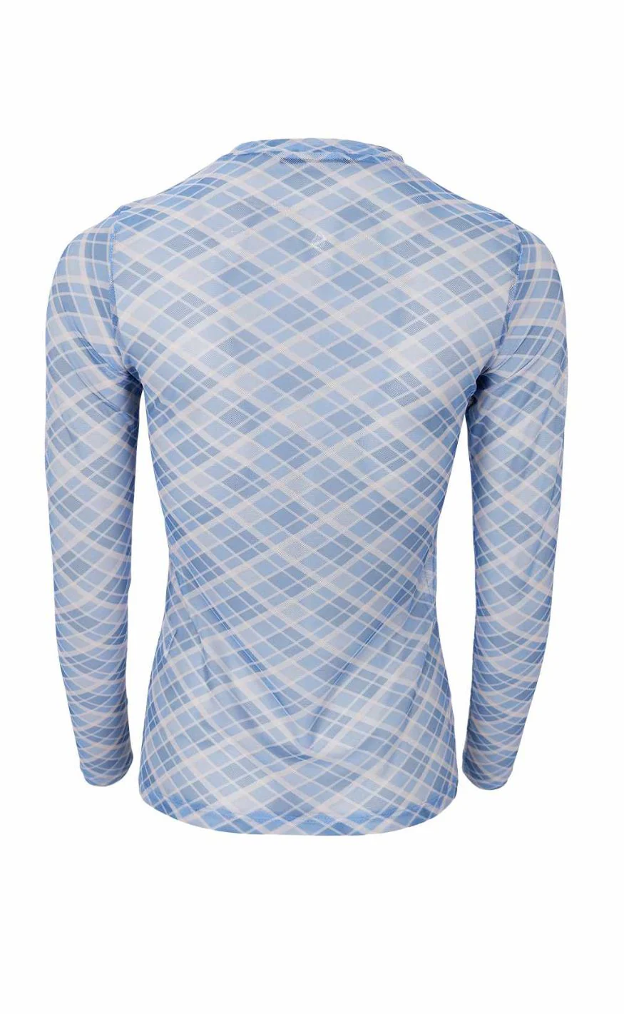 Black Colour Bluse - Anne Mesh - Blue Check - Image 3
