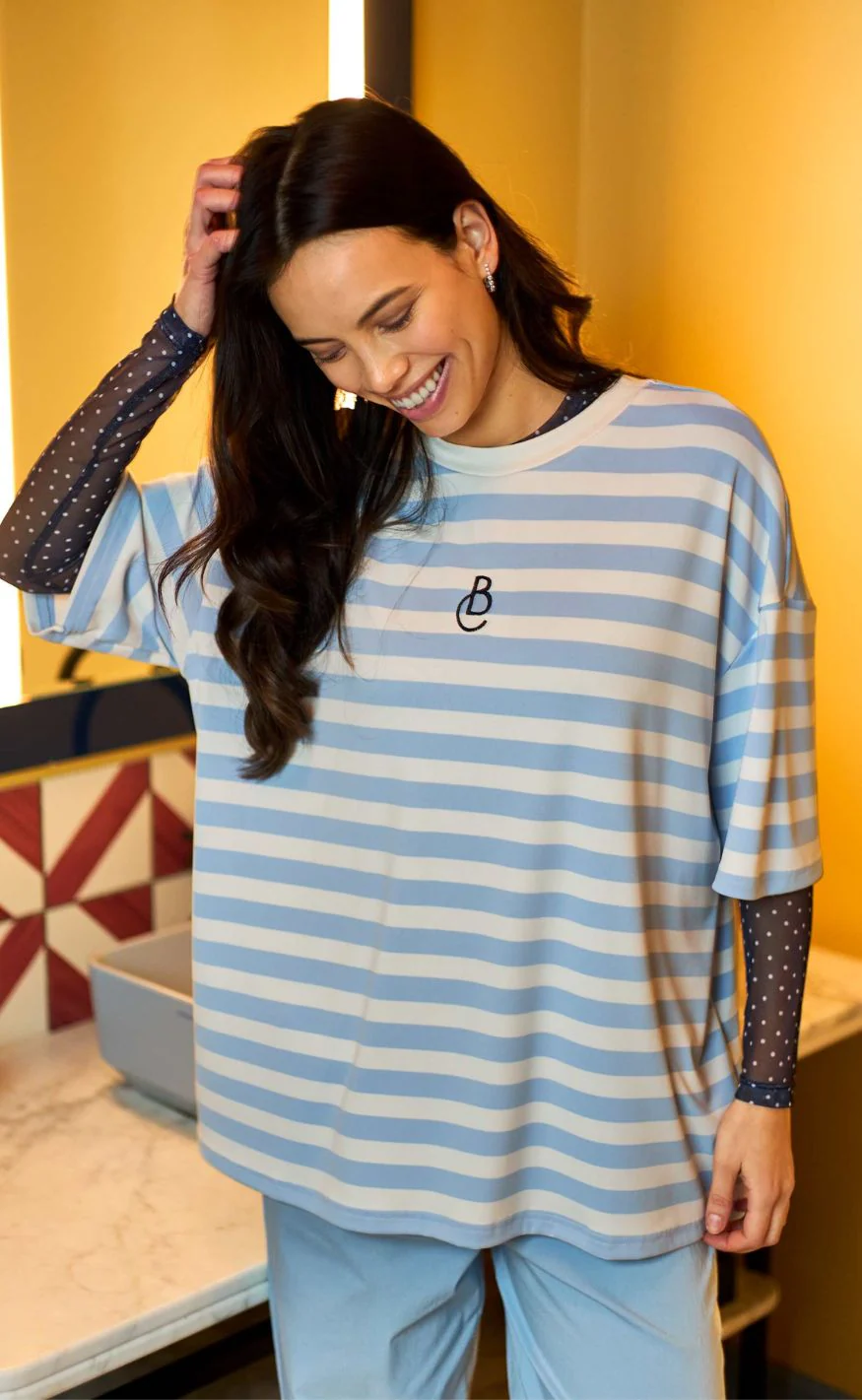 Black Colour Bluse - Anne Mesh - Navy Dot - Image 2
