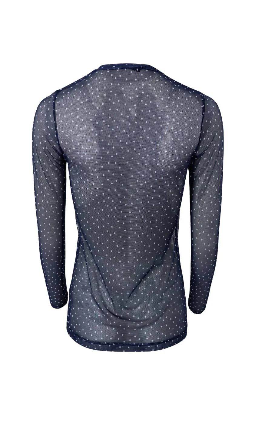 Black Colour Bluse - Anne Mesh - Navy Dot - Image 3