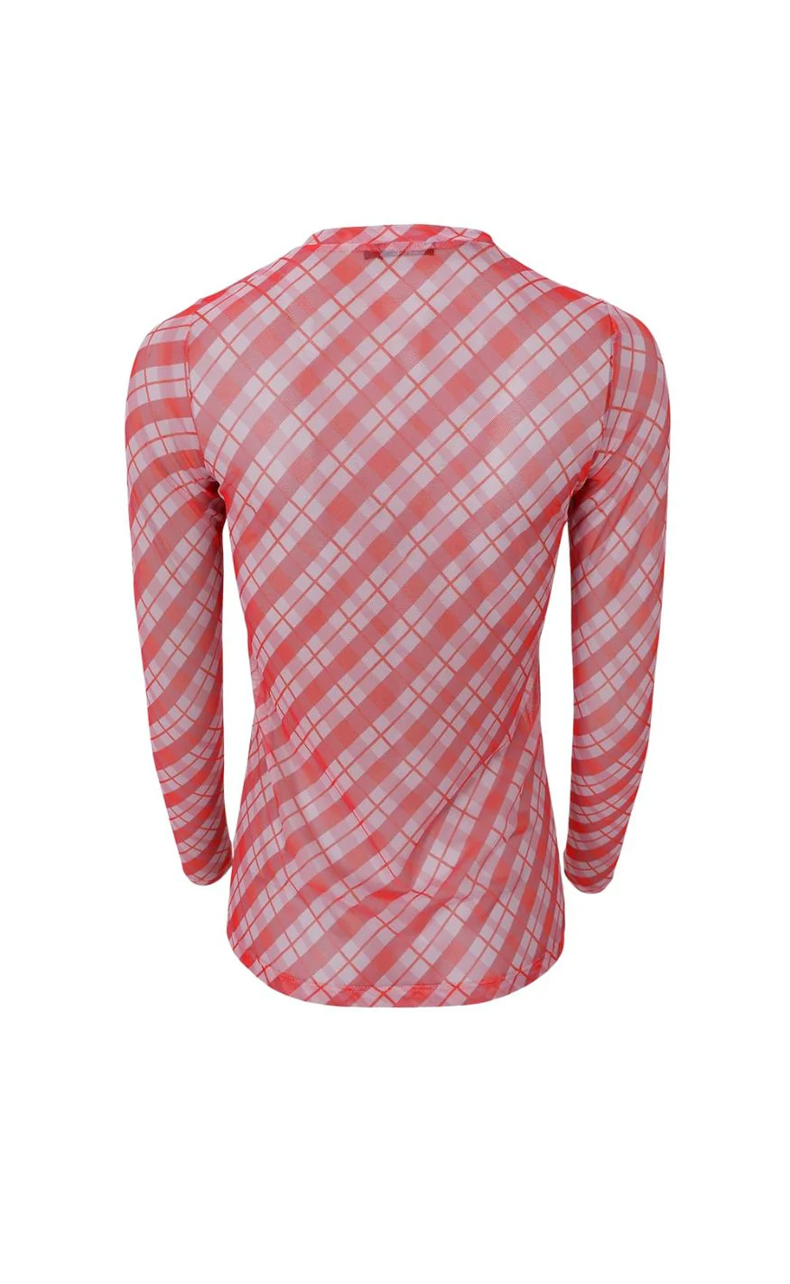 Black Colour Bluse - Anne Mesh - Red Check - Image 3