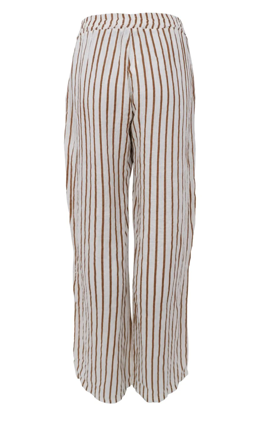 Black Colour Bukser - Melina Wide Linen - Camel Stripe - Image 2