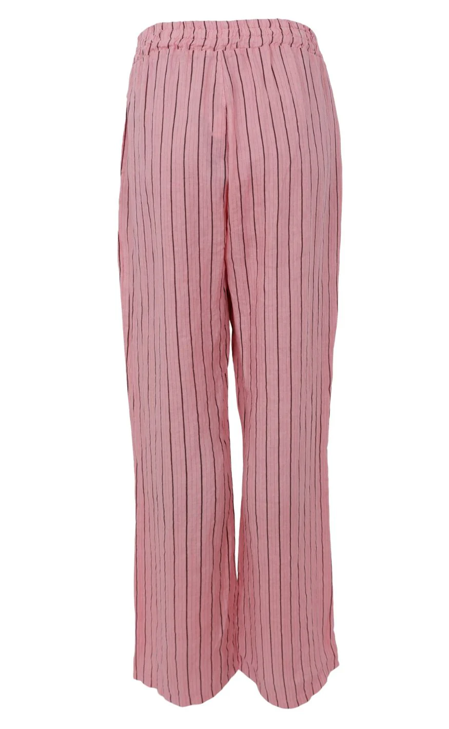 Black Colour Bukser - Melina Wide Linen - Rose Stripe - Image 2