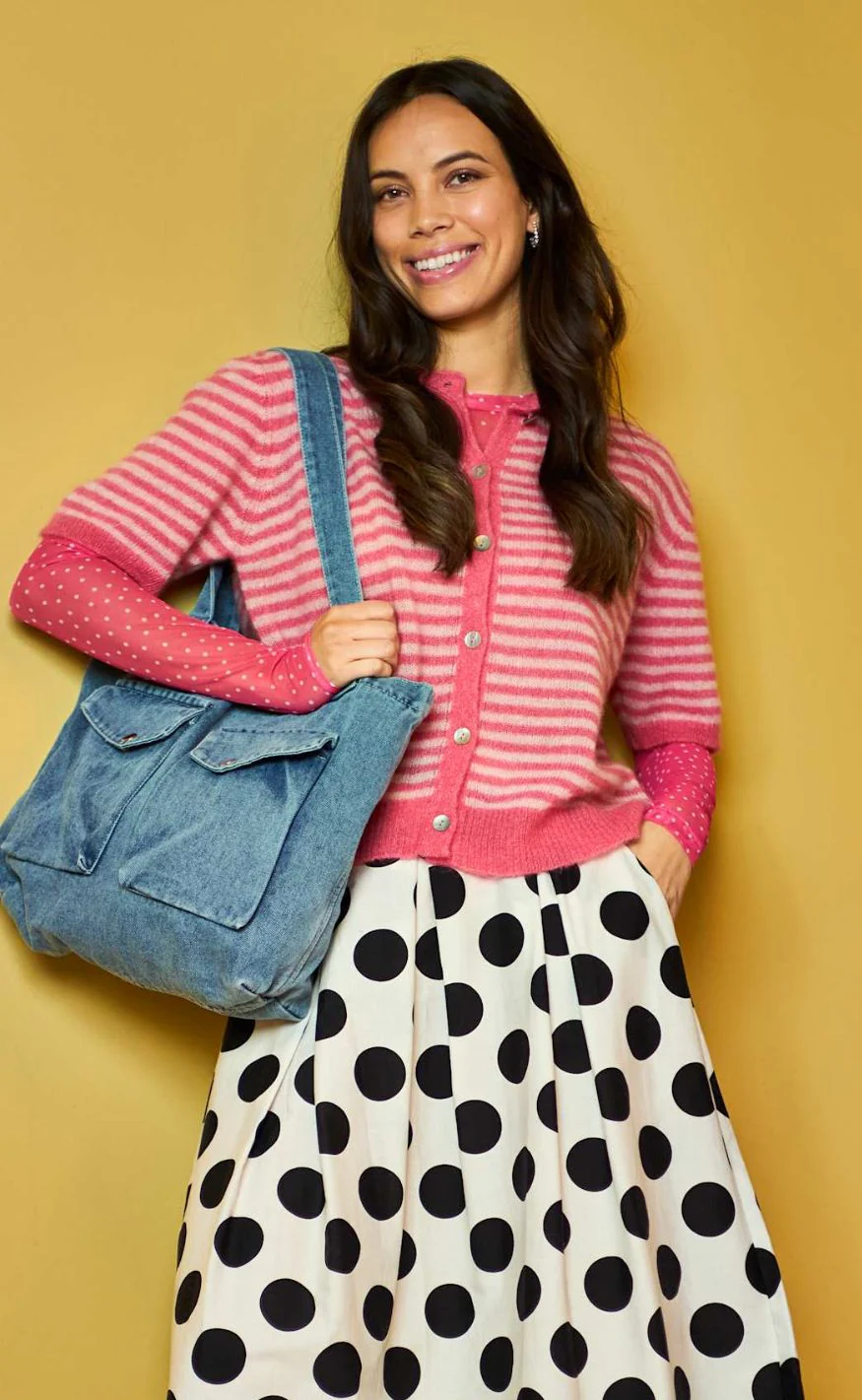 Black Colour Cardigan - Dell Striped SS - Raspberry - Image 3