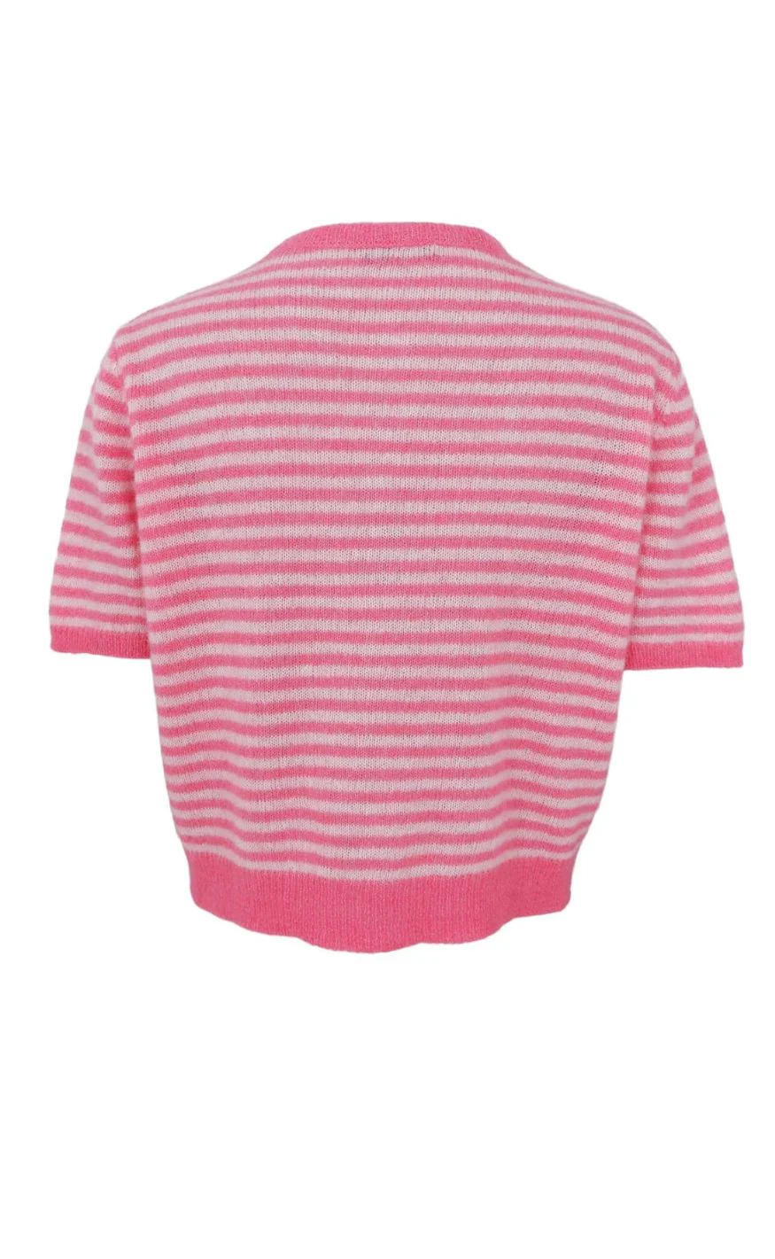 Black Colour Cardigan - Dell Striped SS - Raspberry - Image 4