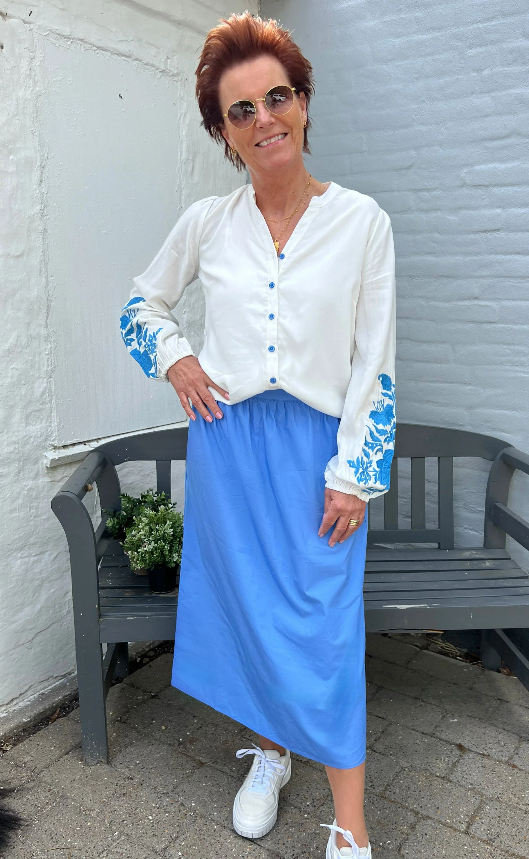 Say INA Copenhagen Bluse - Molly - Off White w. Blue - Image 3