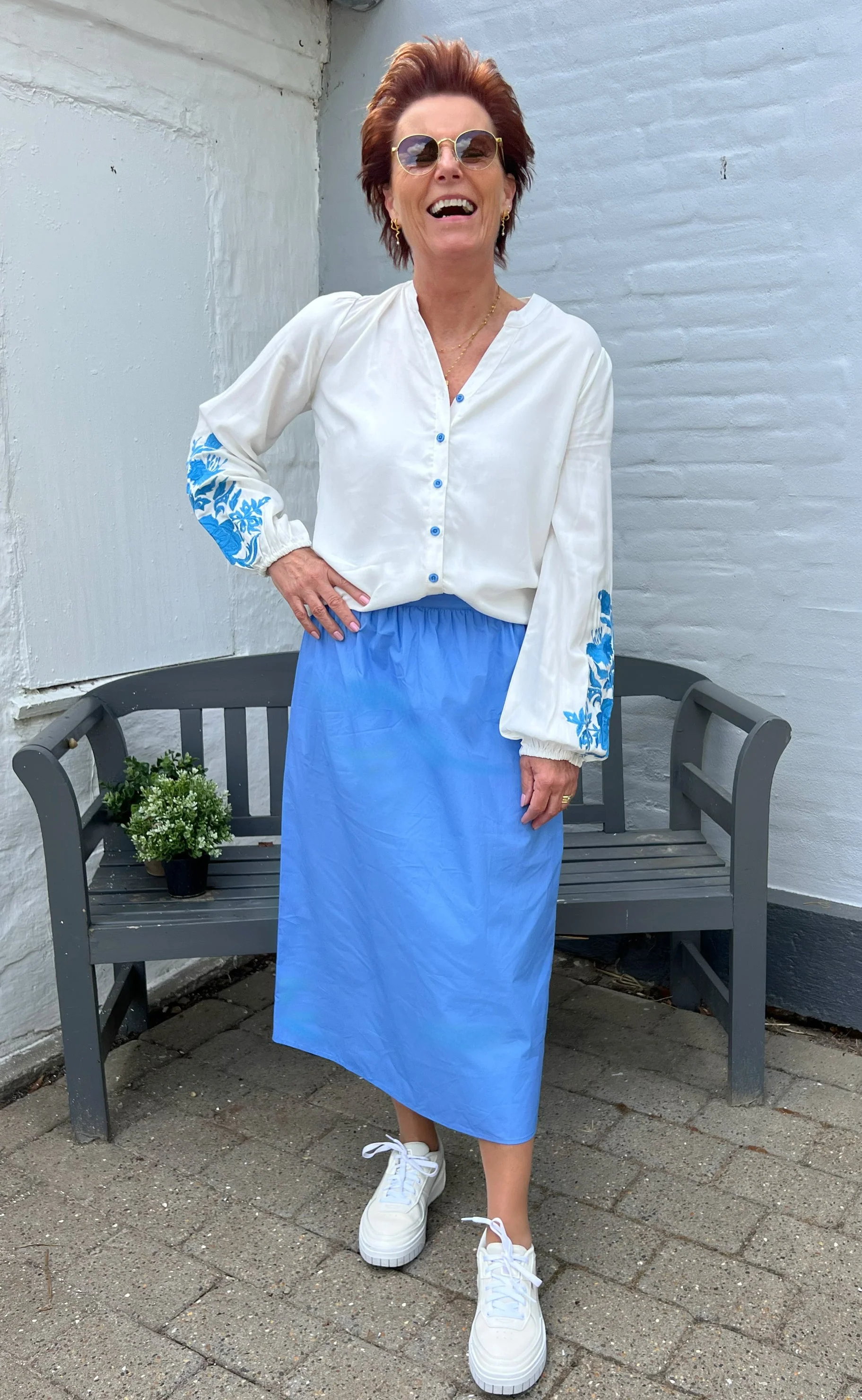 Say INA Copenhagen Bluse - Molly - Off White w. Blue - Image 7