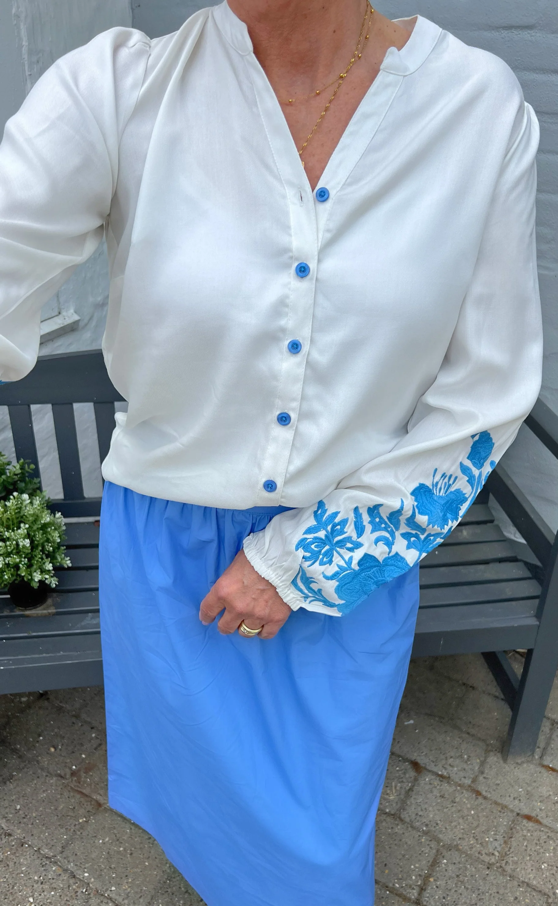 Say INA Copenhagen Bluse - Molly - Off White w. Blue - Image 8