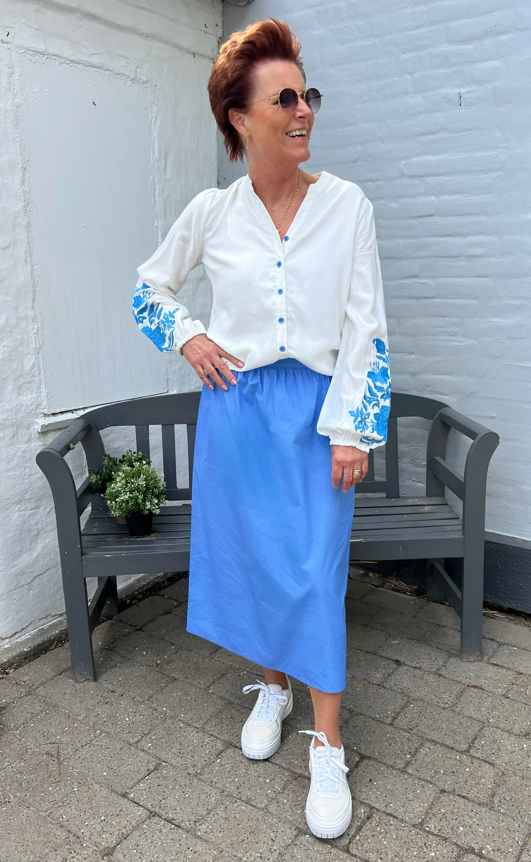 Say INA Copenhagen Bluse - Molly - Off White w. Blue - Image 9