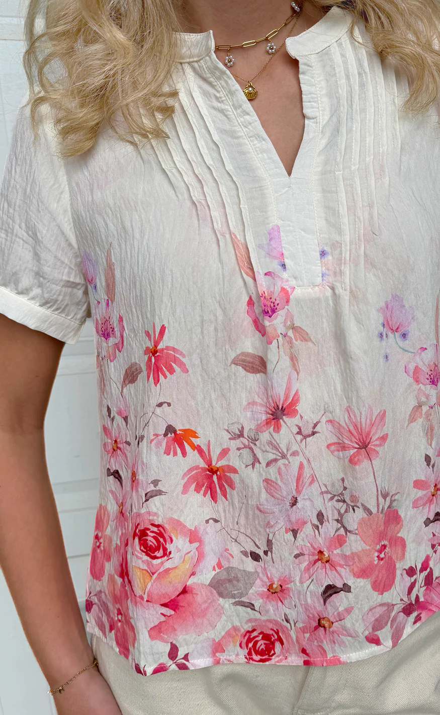 Say INA Copenhagen Bluse - Nina - Off White W. Pink Flowers - Image 7