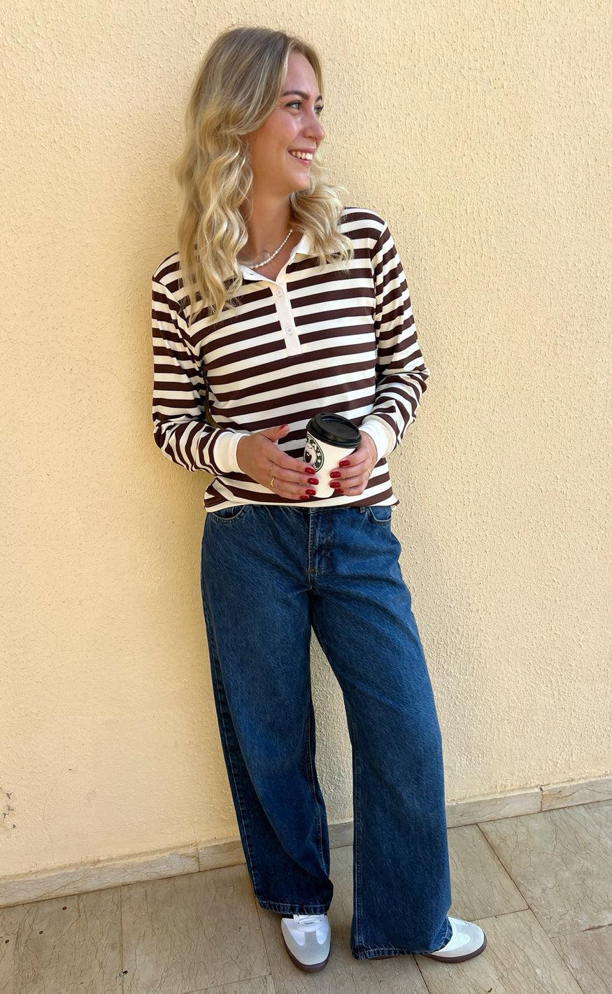 Say INA Copenhagen Polo / Bluse - Pamela - Brown Striped - Image 3