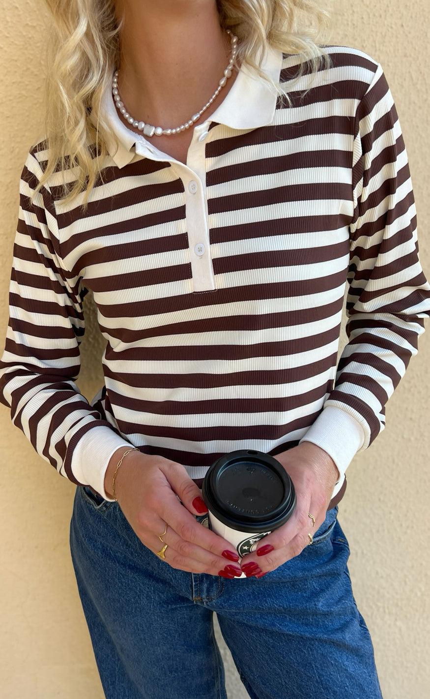 Say INA Copenhagen Polo / Bluse - Pamela - Brown Striped - Image 4