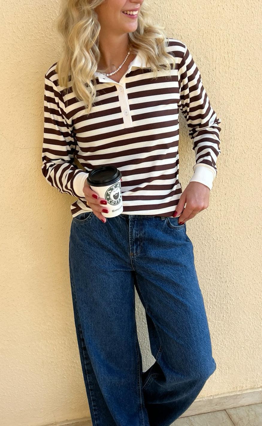 Say INA Copenhagen Polo / Bluse - Pamela - Brown Striped - Image 5