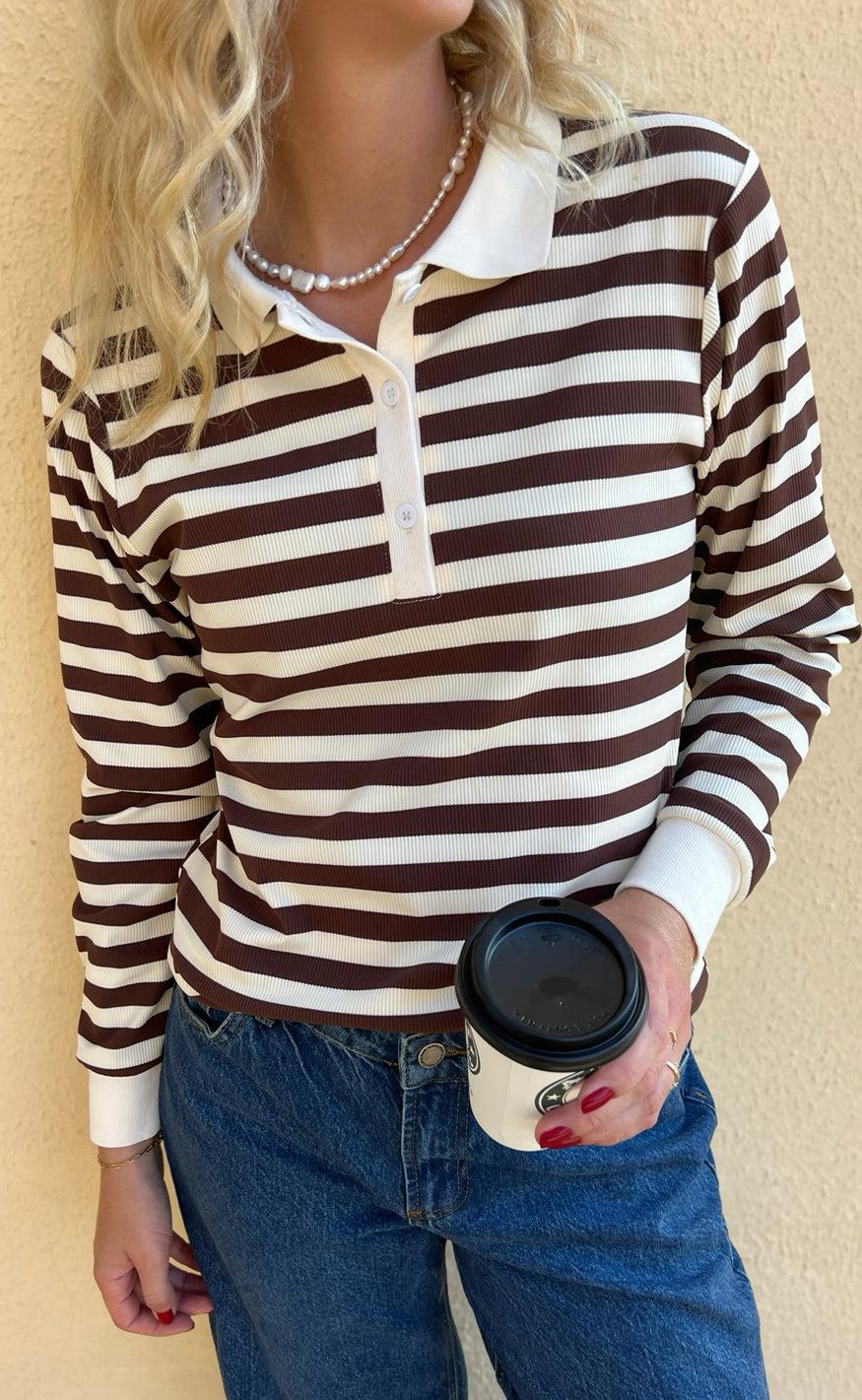Say INA Copenhagen Polo / Bluse - Pamela - Brown Striped - Image 6