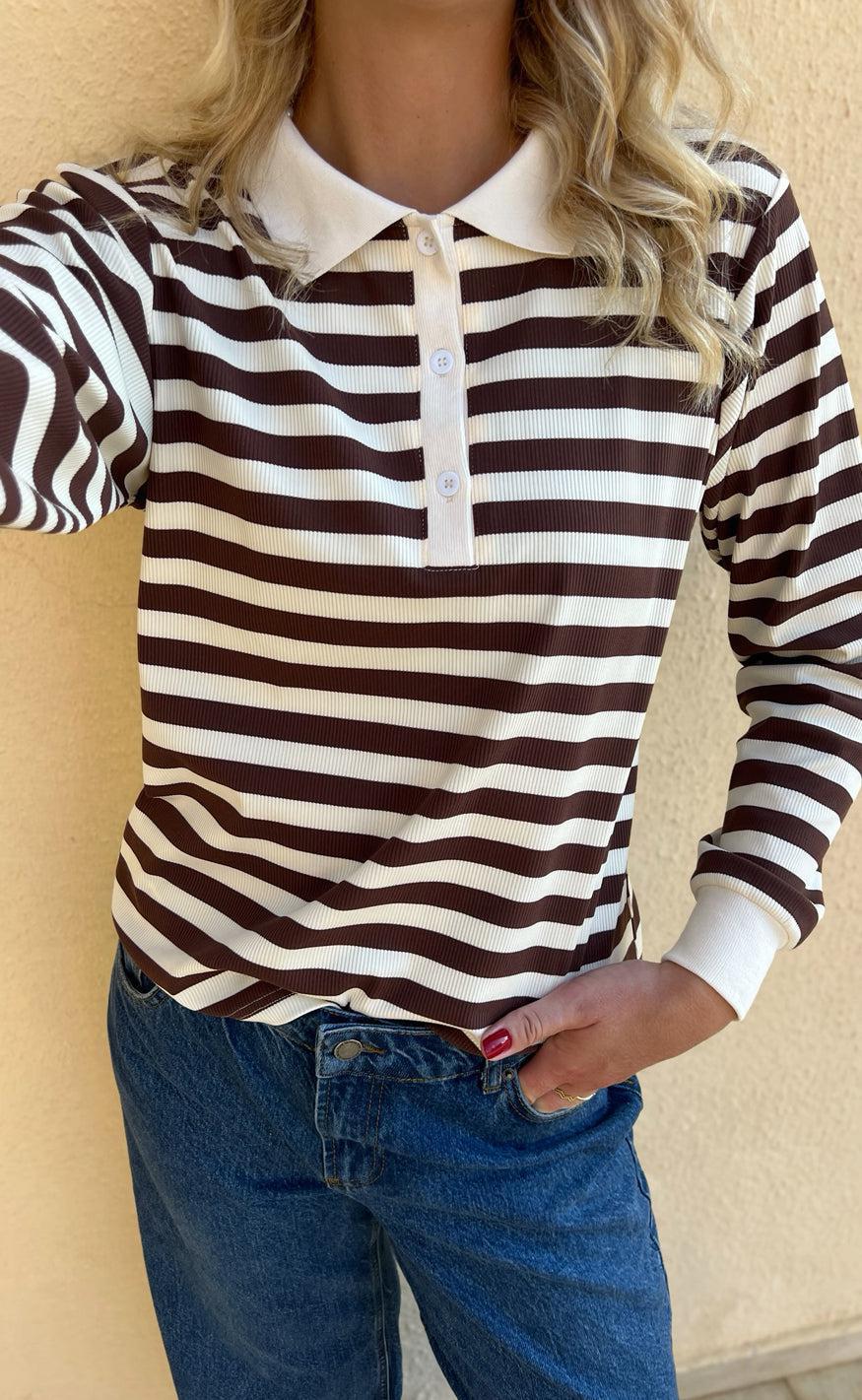 Say INA Copenhagen Polo / Bluse - Pamela - Brown Striped - Image 8