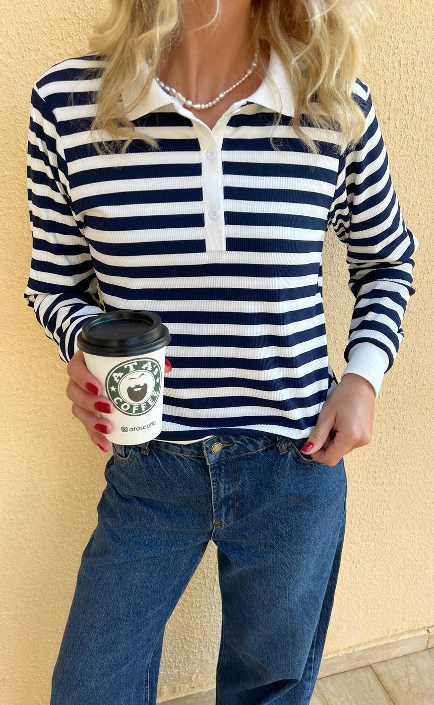 Say INA Copenhagen Polo / Bluse - Pamela - Navy Striped - Image 3