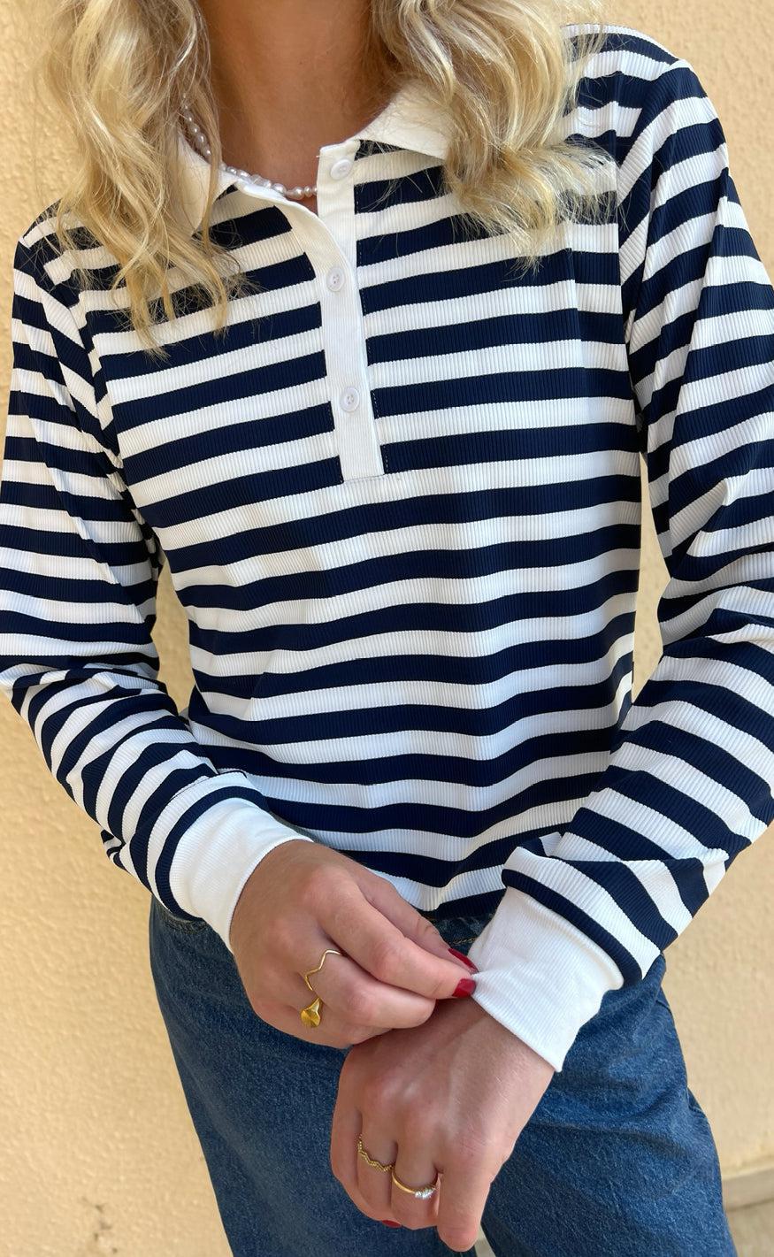 Say INA Copenhagen Polo / Bluse - Pamela - Navy Striped - Image 4