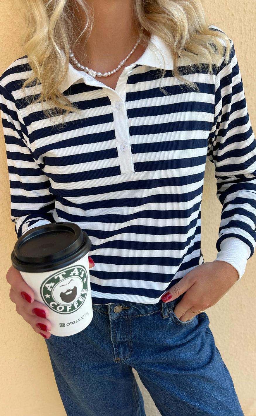 Say INA Copenhagen Polo / Bluse - Pamela - Navy Striped - Image 6