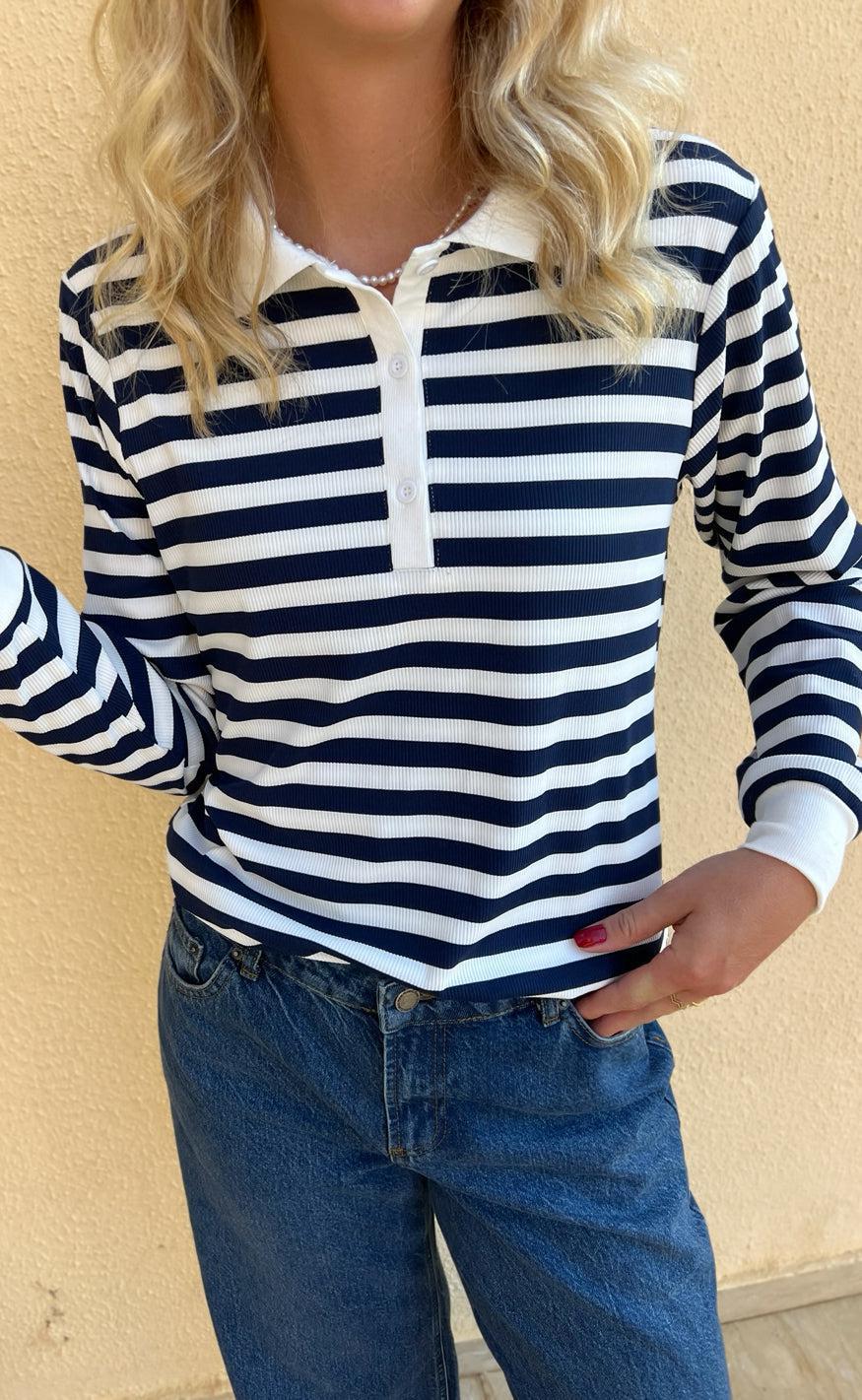 Say INA Copenhagen Polo / Bluse - Pamela - Navy Striped - Image 8