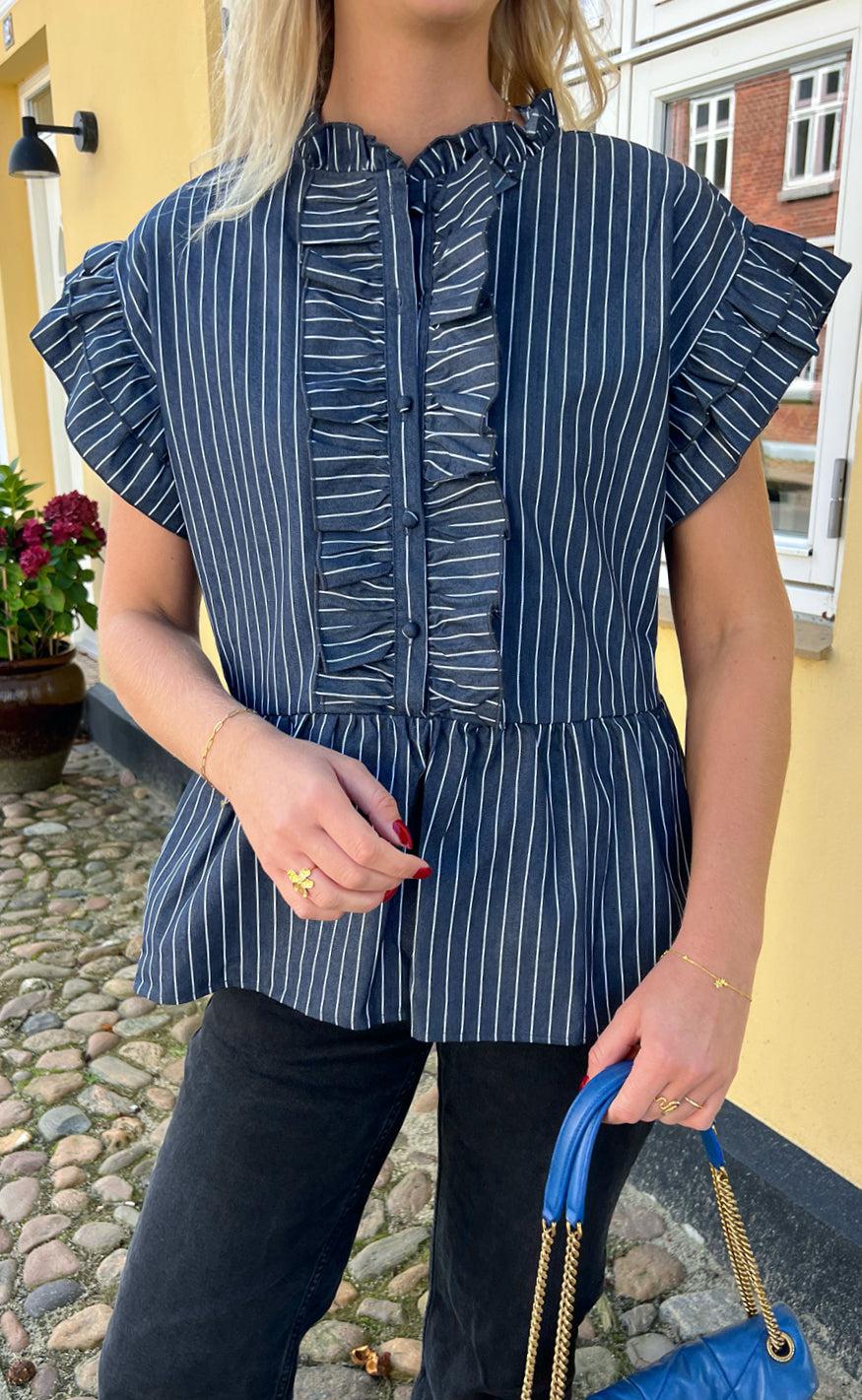 Say INA Copenhagen Top - Freya - Denim Blue Pinstripe - Image 3