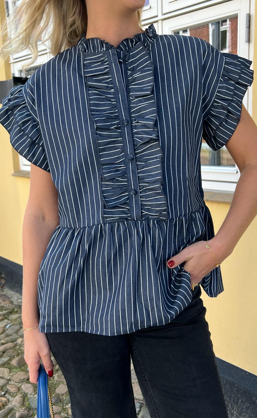 Say INA Copenhagen Top - Freya - Denim Blue Pinstripe - Image 4
