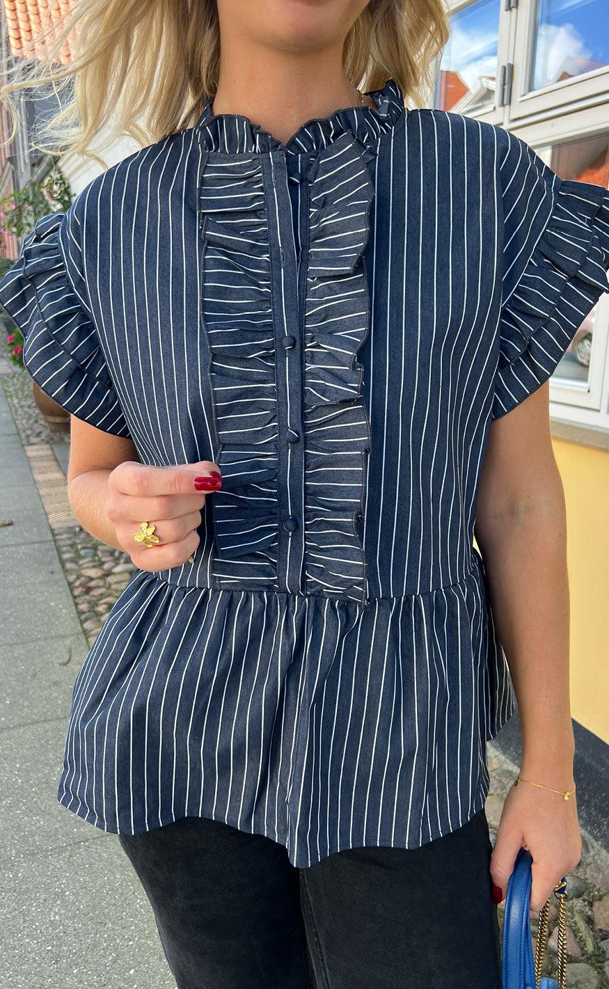 Say INA Copenhagen Top - Freya - Denim Blue Pinstripe - Image 7