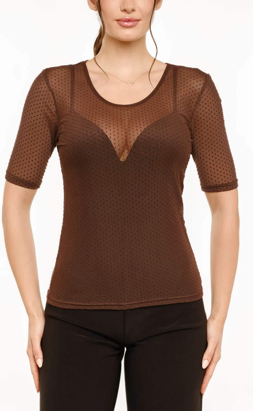 Liberté T-shirt - Mesh Dot - Dark Brown - Image 3