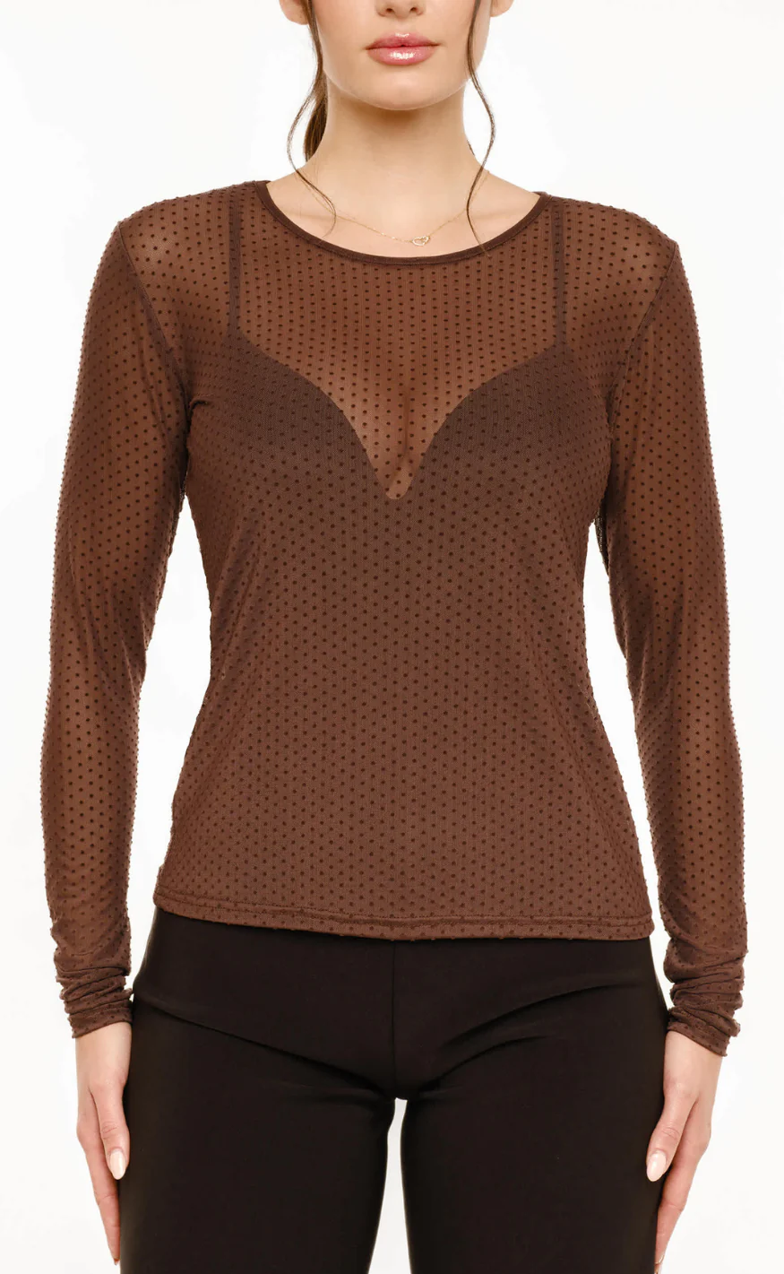 Liberté T-shirt - Mesh Dot LS - Dark Brown - Image 3