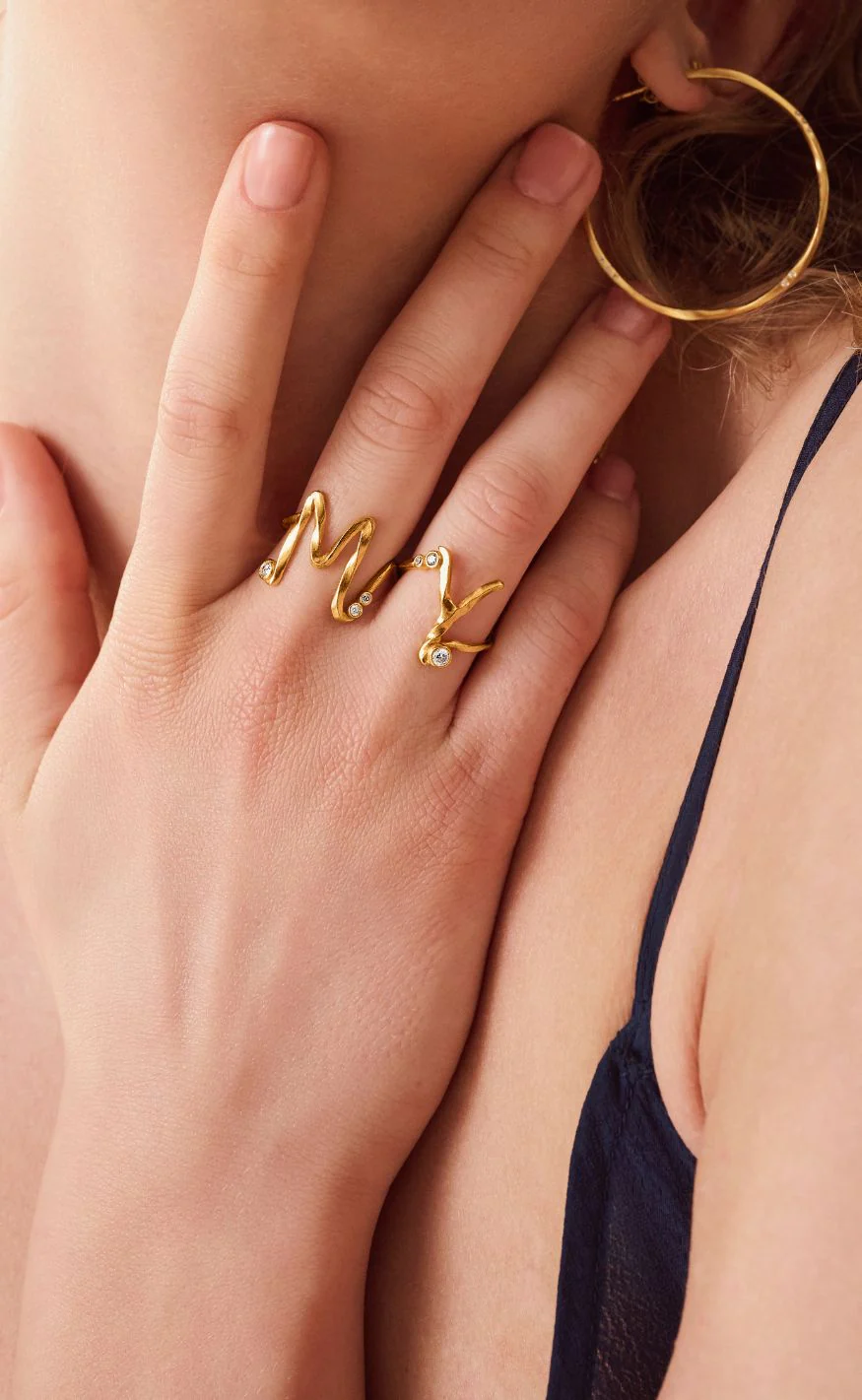 Maanesten Ring - M Alphabet - Gold Colour - Image 3