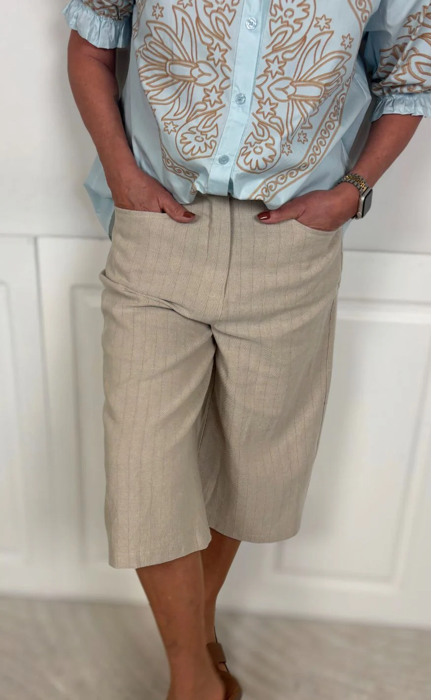Marta Du Chateau Shorts - Adrielle - Beige Stripe - Image 3