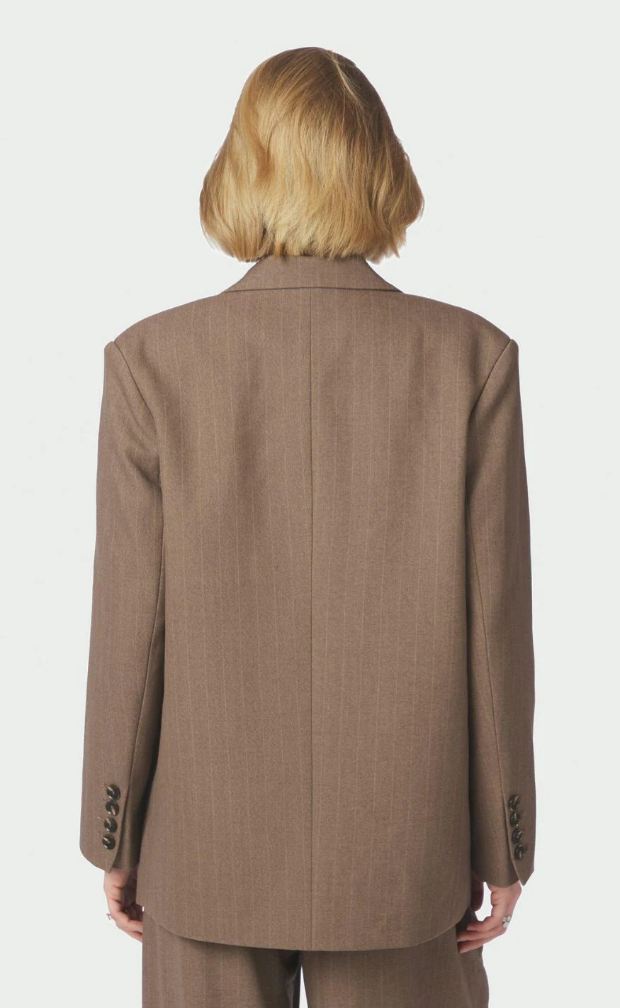 Neo Noir Blazer - Gaby Pinstripe - Taupe - Image 4