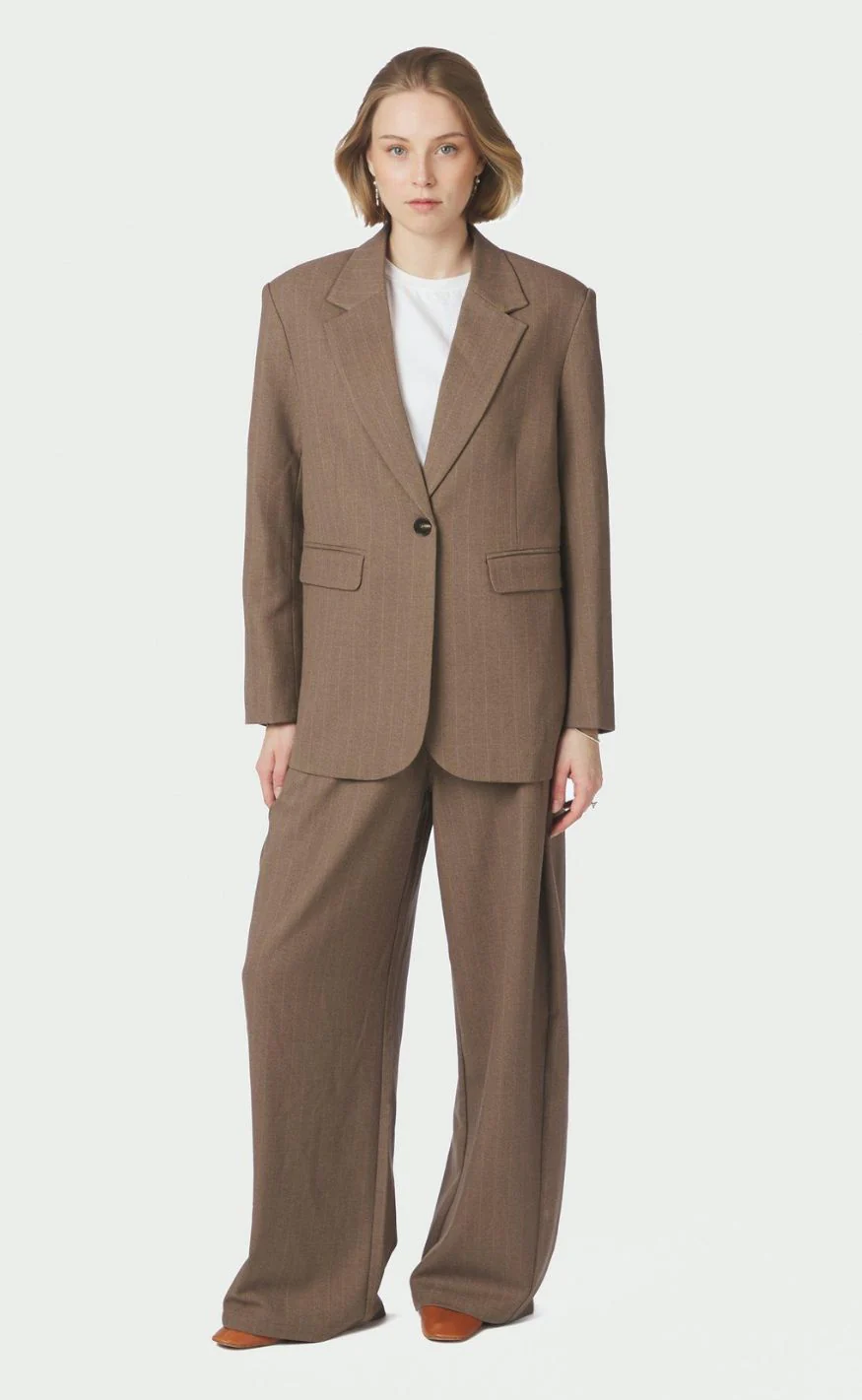Neo Noir Blazer - Gaby Pinstripe - Taupe - Image 5