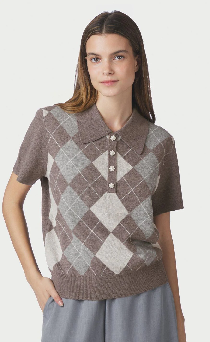 Neo Noir Bluse - Gia Check - Dark Taupe - Image 2