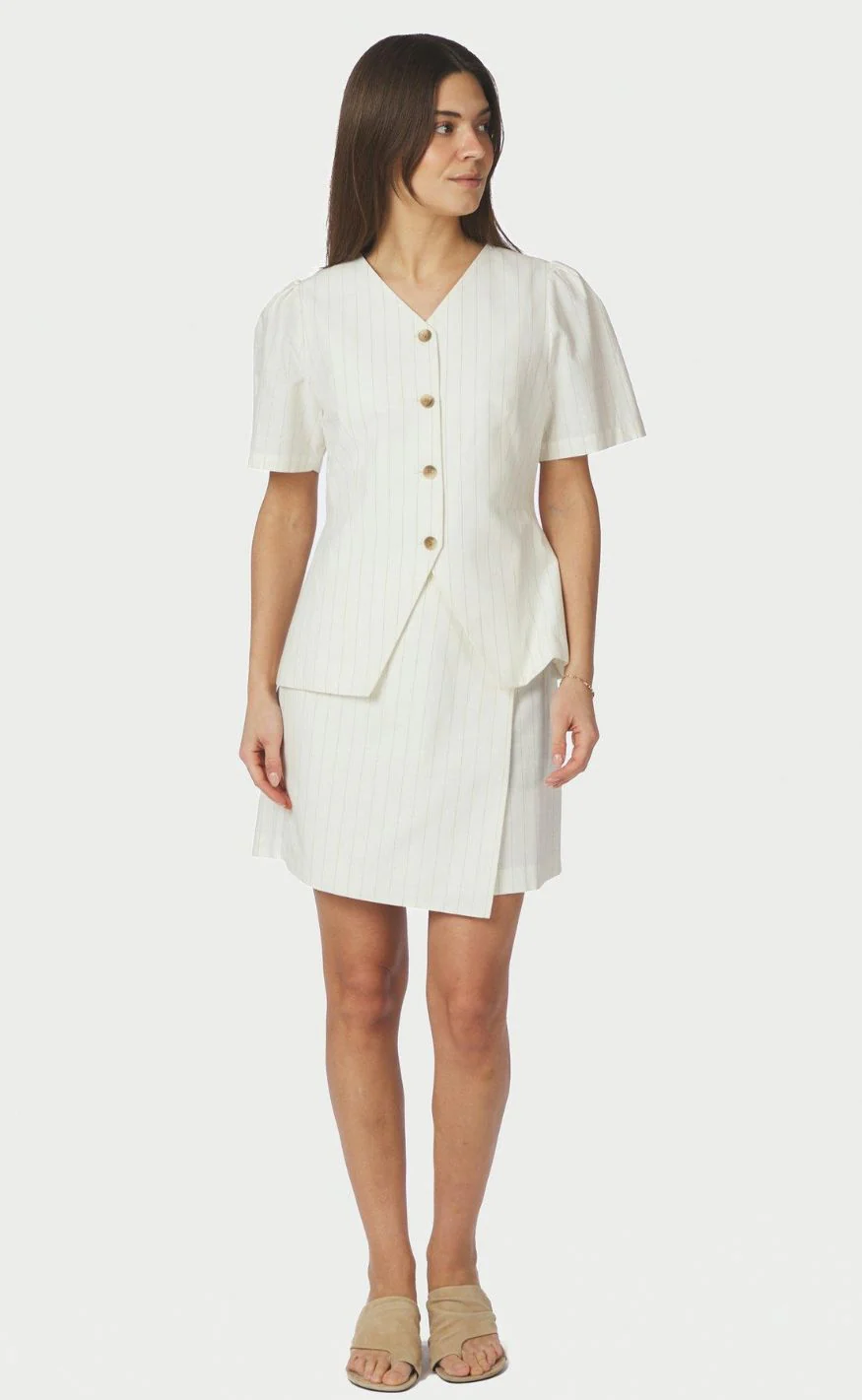 Neo Noir Bluse - Jules Summer - Taupe Stripe - Image 5