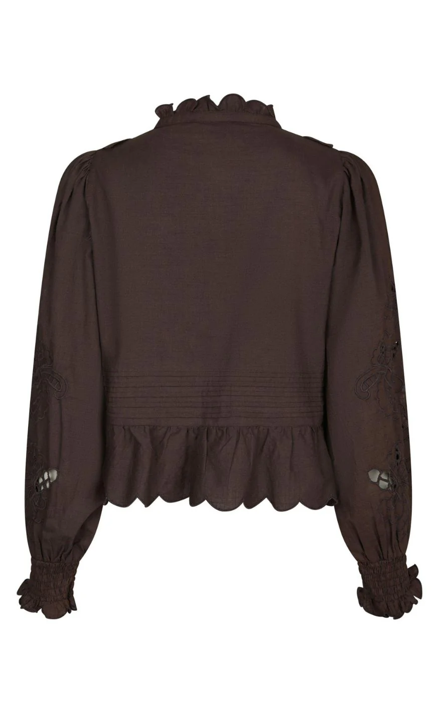 Neo Noir Bluse - Petrine Embroidery - Dark Brown - Image 5