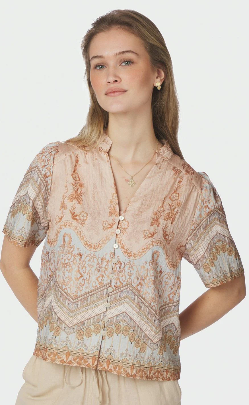 Neo Noir Bluse - Torana Flower Border - Flower Peach - Image 2