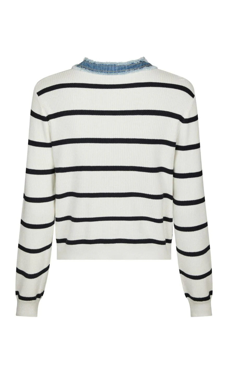 Neo Noir Cardigan - Zelma Stripe Denim - Off White - Image 3