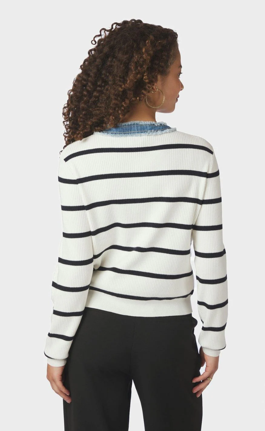Neo Noir Cardigan - Zelma Stripe Denim - Off White - Image 4