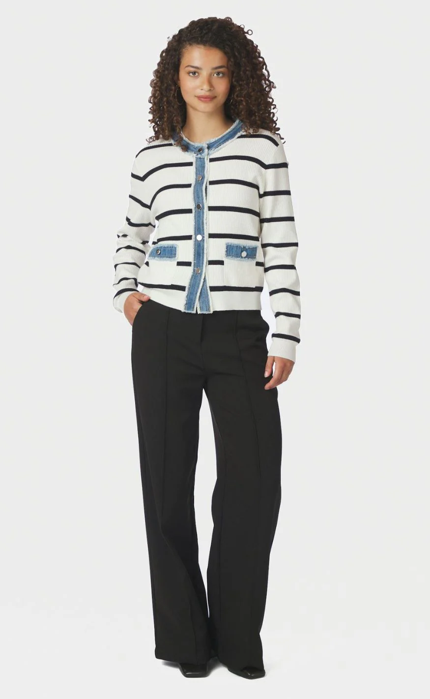 Neo Noir Cardigan - Zelma Stripe Denim - Off White - Image 5
