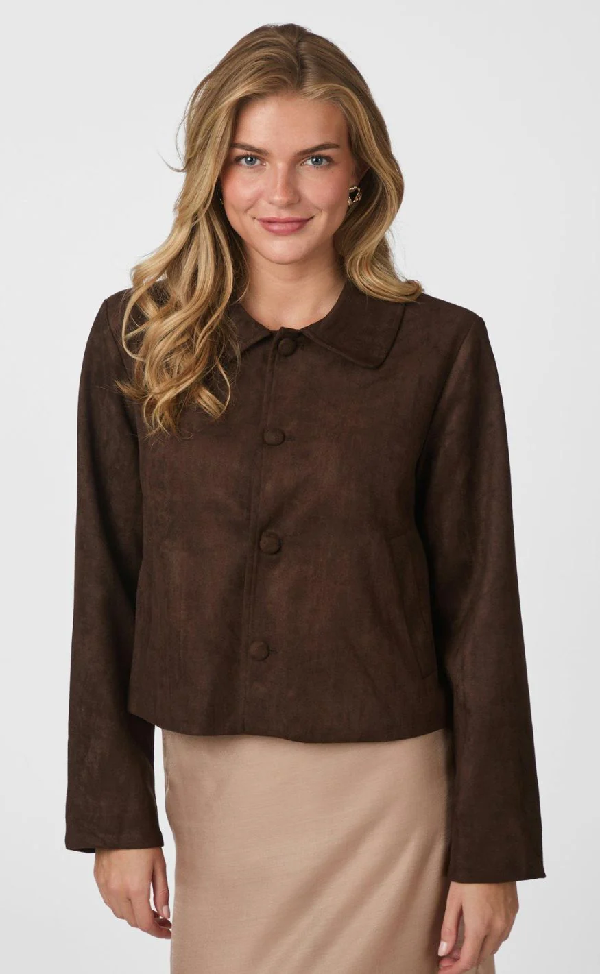 Neo Noir Jakke - Nilo Faux Suede - Dark Brown - Image 2