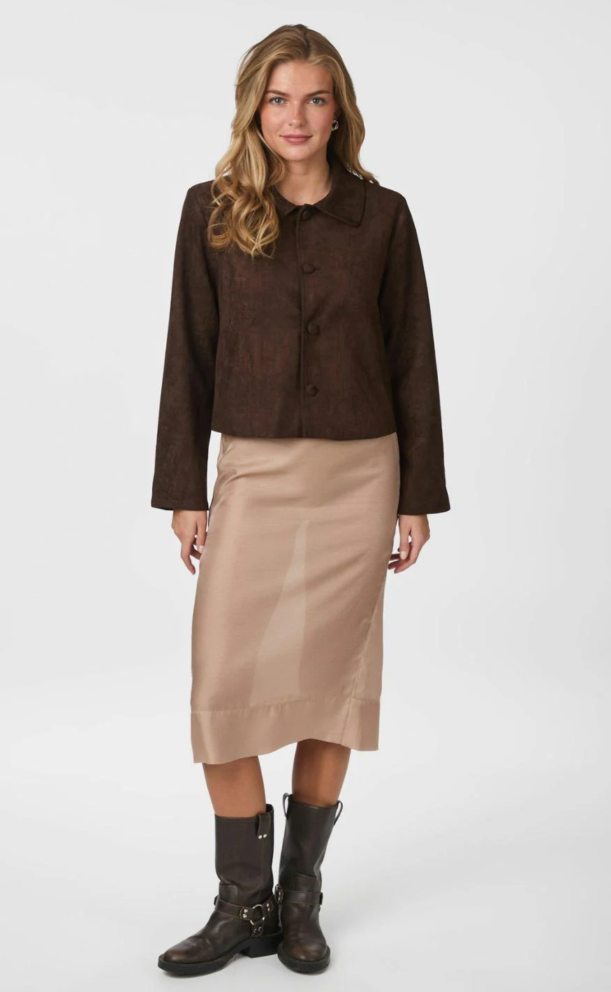 Neo Noir Jakke - Nilo Faux Suede - Dark Brown - Image 6
