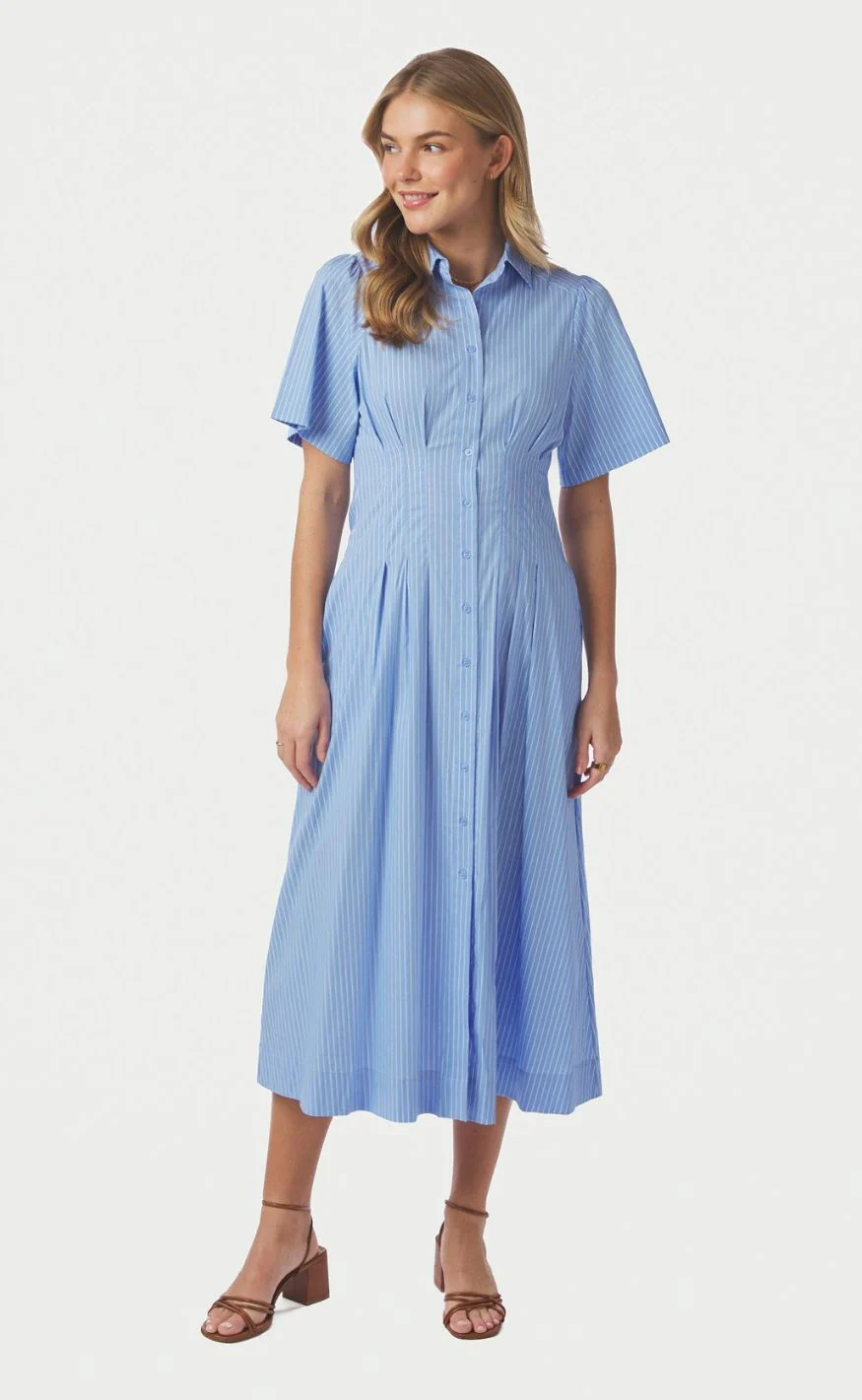 Neo Noir Kjole - Baia Stripe Poplin - Light Blue - Image 2