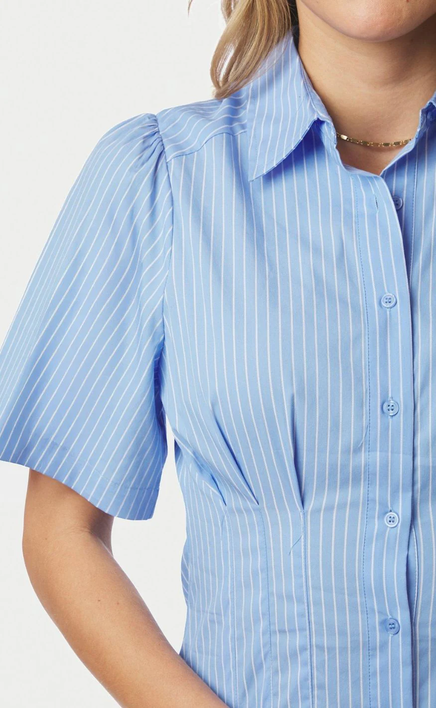 Neo Noir Kjole - Baia Stripe Poplin - Light Blue - Image 5
