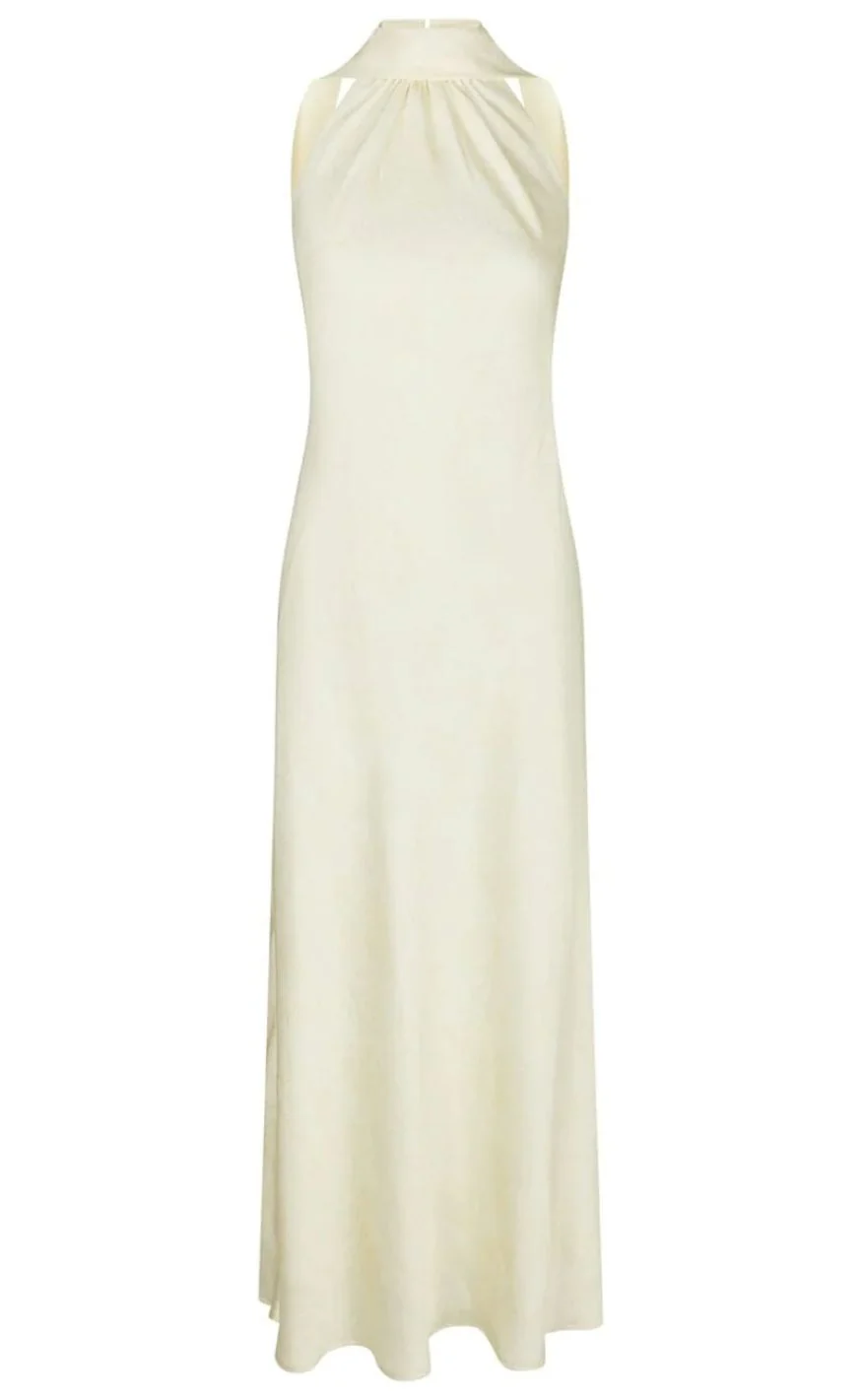 Neo Noir Kjole - Fiona Pattern Satin - Light Yellow - Image 2