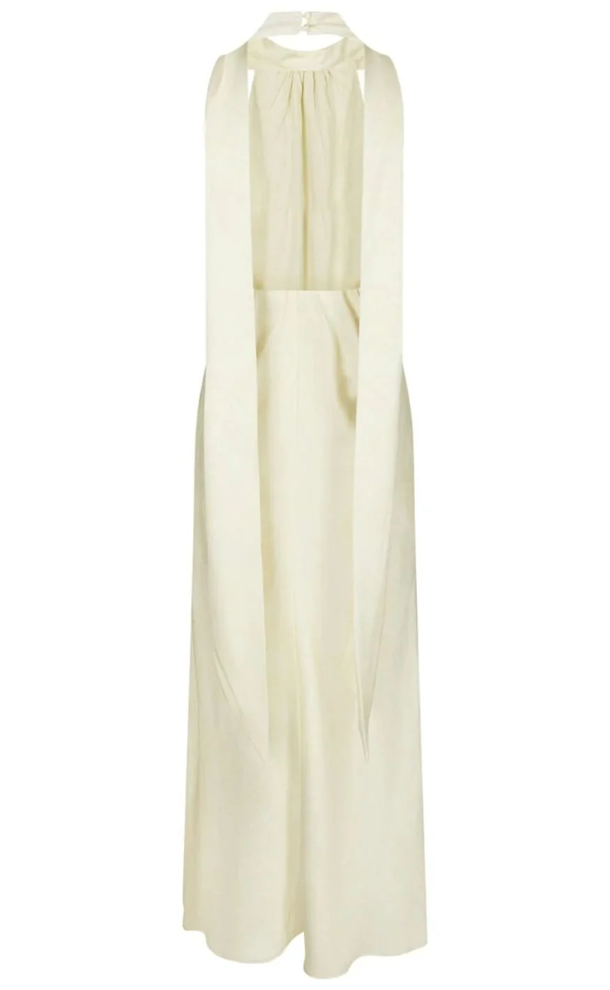 Neo Noir Kjole - Fiona Pattern Satin - Light Yellow - Image 3