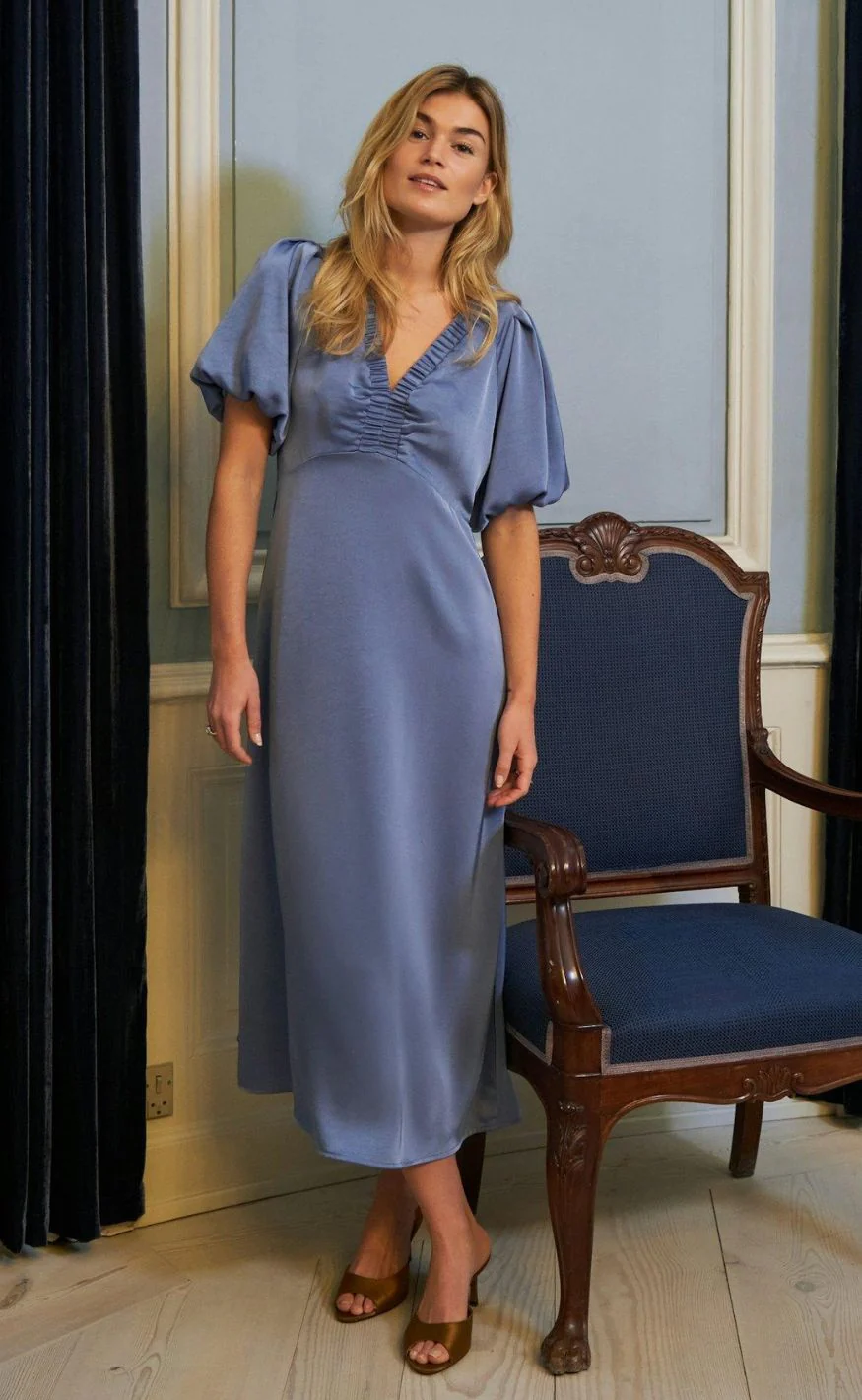 Neo Noir Kjole - Illana Heavy Sateen - Light Blue - Image 4
