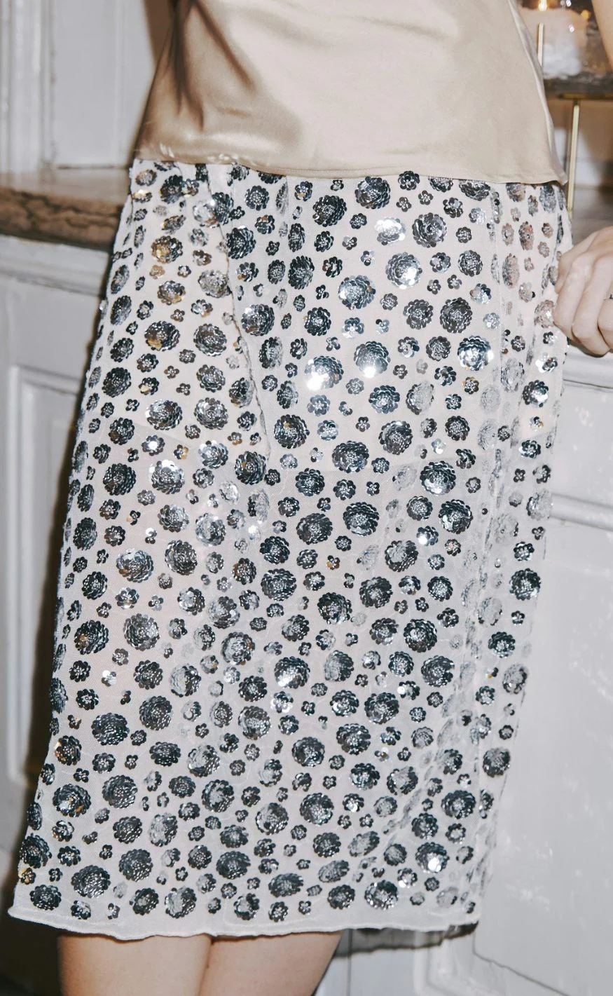 Neo Noir Nederdel - Gilla Flower Sequins - Creme - Image 4