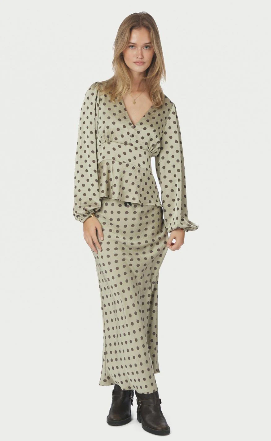Neo Noir Nederdel - Lola Dotted - Pistachio - Image 8