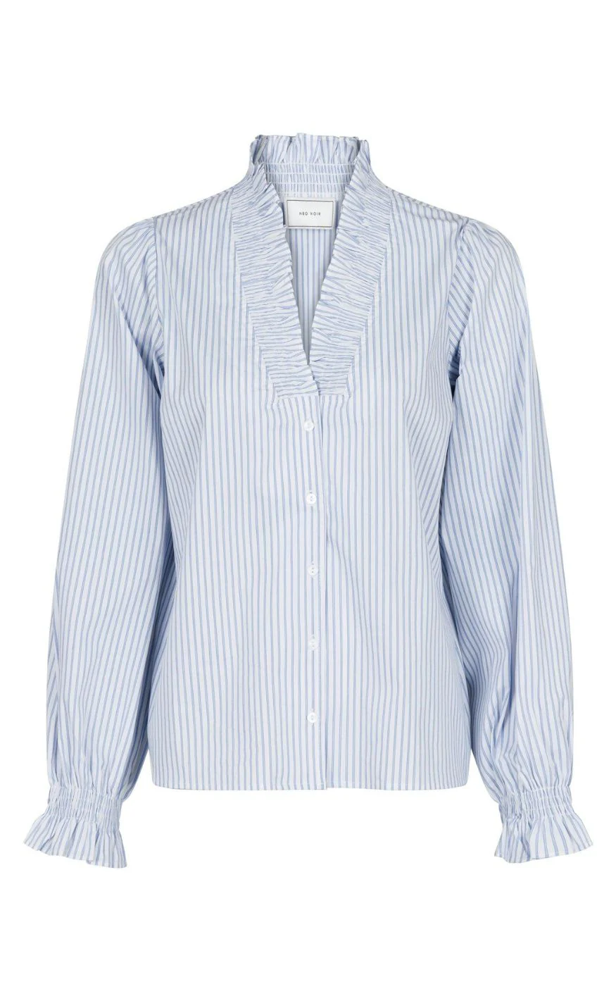 Neo Noir Skjorte - Brielle Stripe - White/Light Blue - Image 2