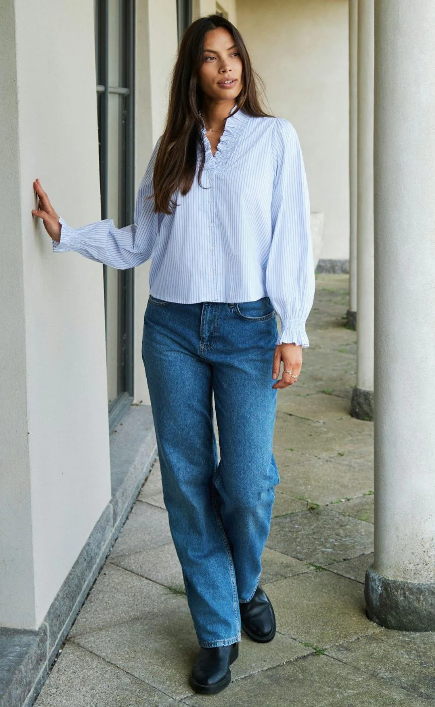 Neo Noir Skjorte - Brielle Stripe - White/Light Blue - Image 3
