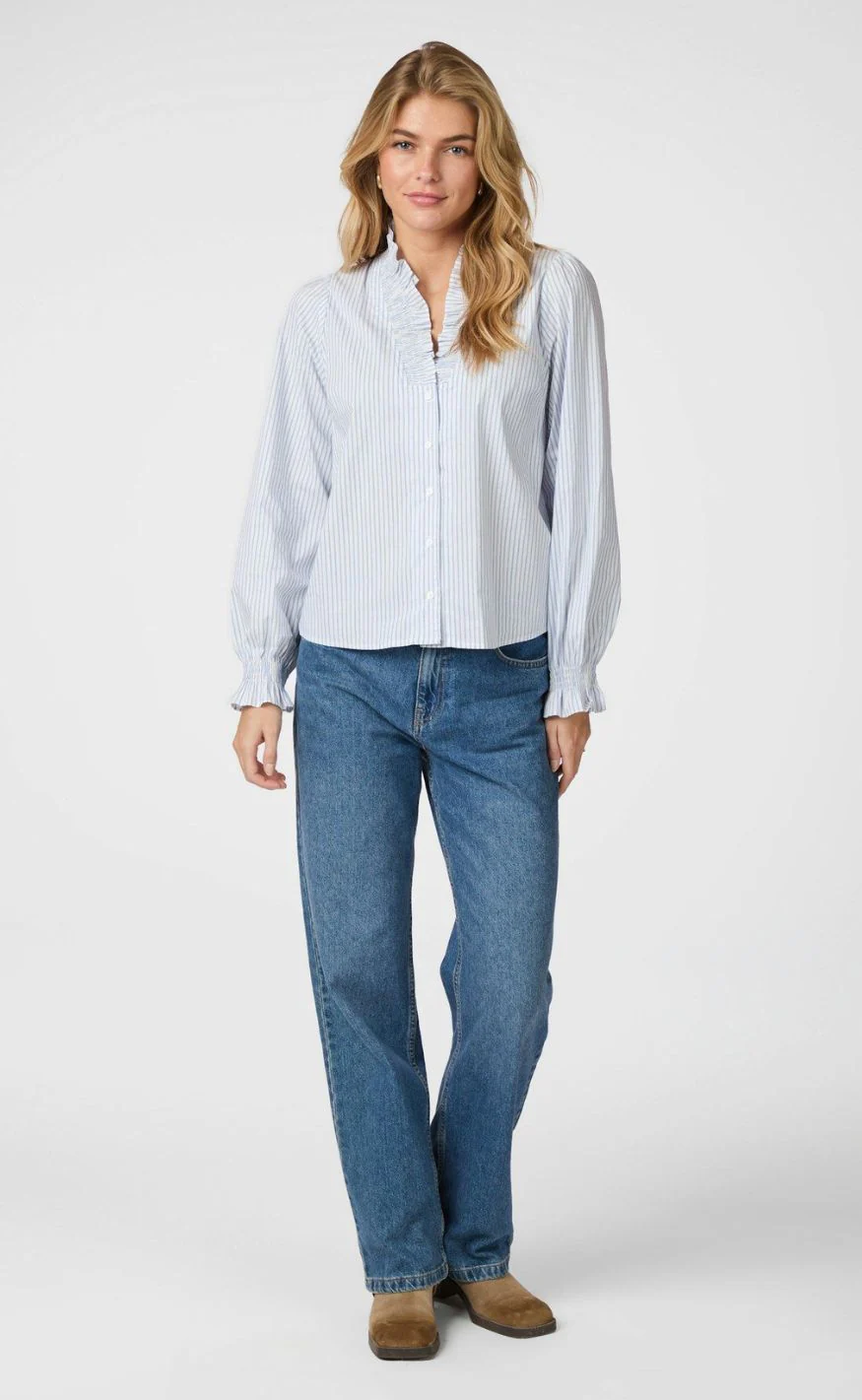 Neo Noir Skjorte - Brielle Stripe - White/Light Blue - Image 7